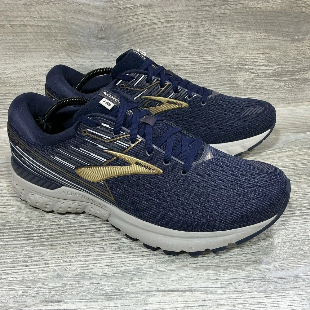 Brooks Adrenaline GTS 19 Mens Running Shoes Navy Gold Sneakers Size 11.5 D